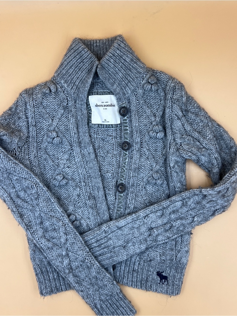 Abercrombie & Fitch Gray Cable Knit Button-Up Sweater